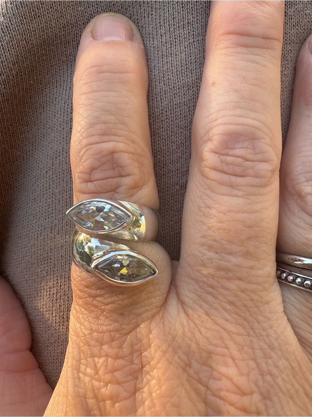 Sterling Silver Marquise Crystal Wrap Ring - Clear